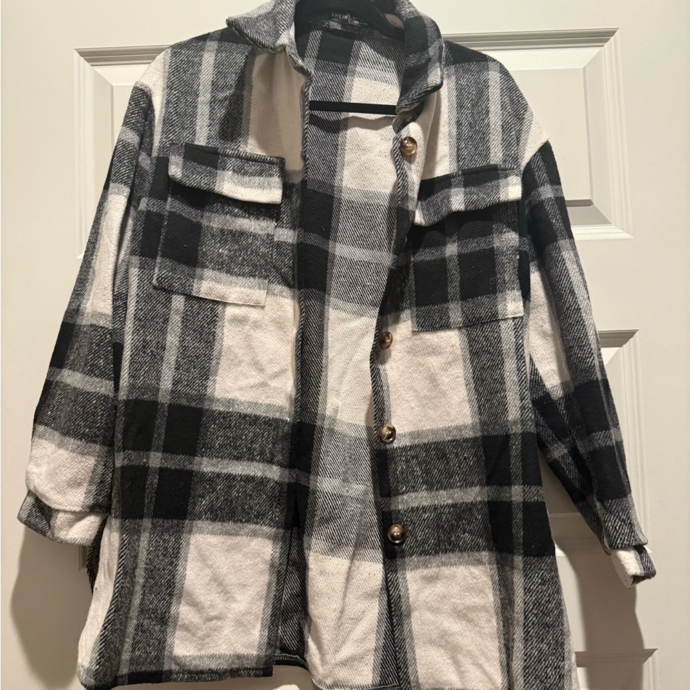 SHEIN Black and White Checkered Jacket